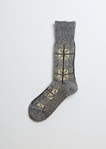 Square Check Socks — Black