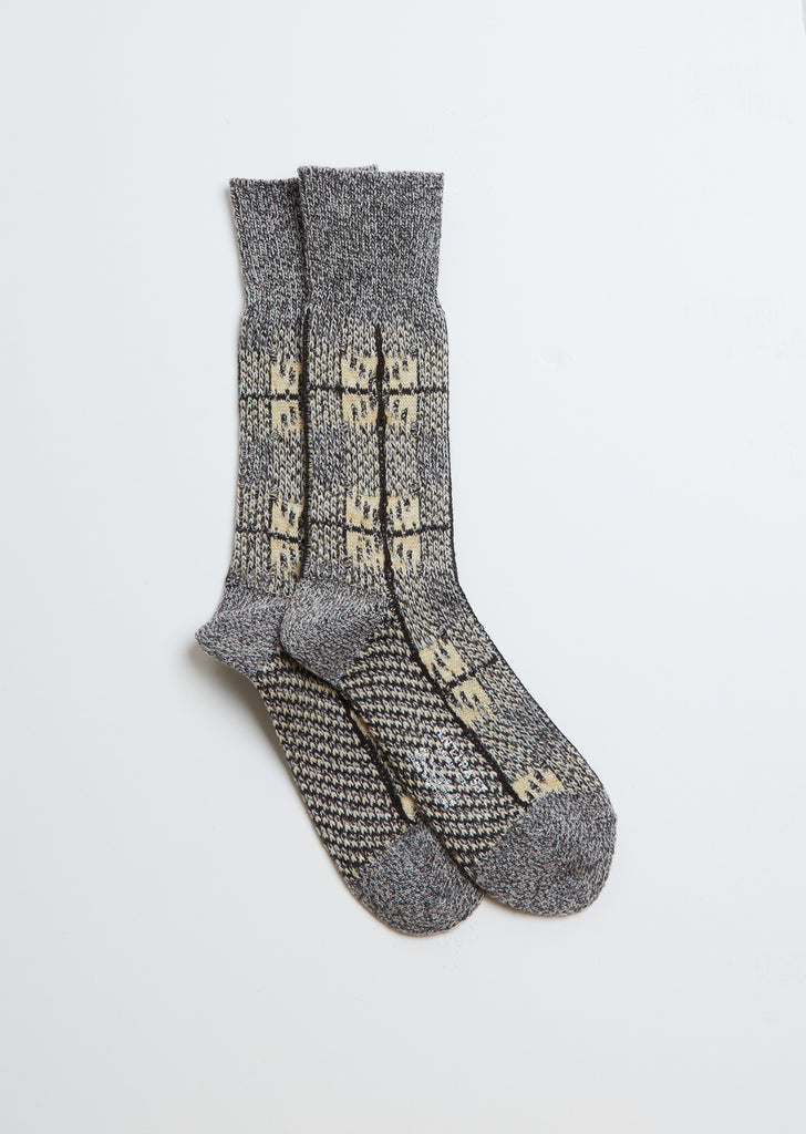 Square Check Socks — Black