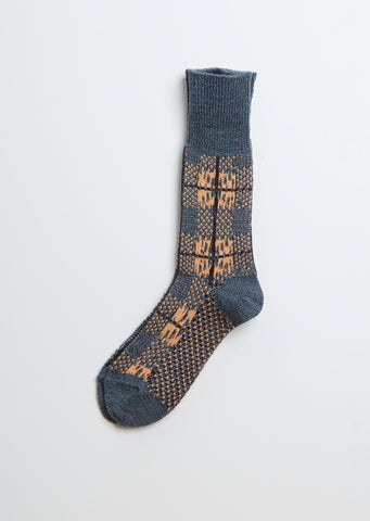 Square Check Socks — Blue