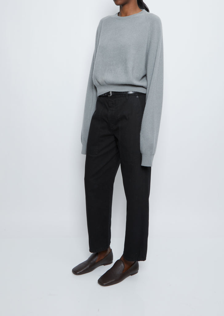 Short Boyfriend Crewneck Sweater — Stone