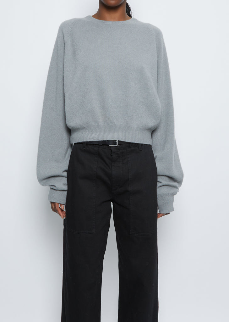 Short Boyfriend Crewneck Sweater — Stone