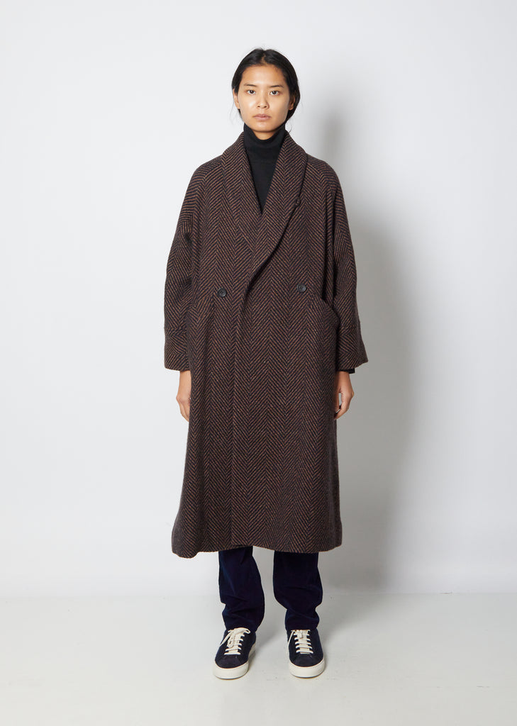 Yamamichi Tweed Shawl Long Overcoat