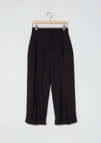 Summer Wool Deep Pleat Trouser — Black