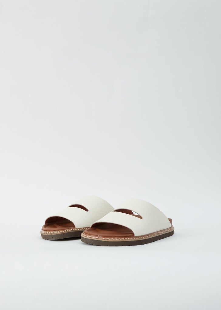 Fabia Grain Leather Slide — Off White