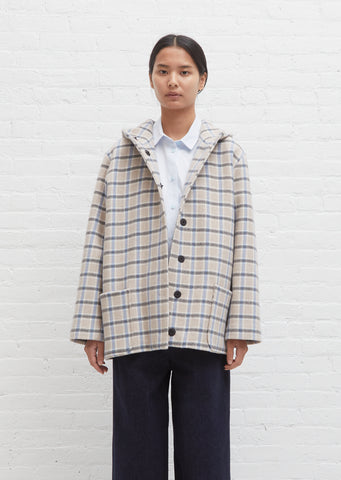 Wool Check Hoodie Coat