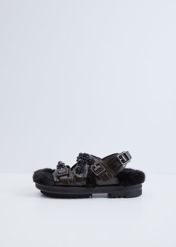 Track Sandal W/ Faux Fur — Chocolate / Black / Jet