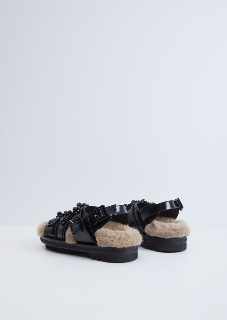 Track Sandal W/ Faux Fur — Black / Camel / Jet