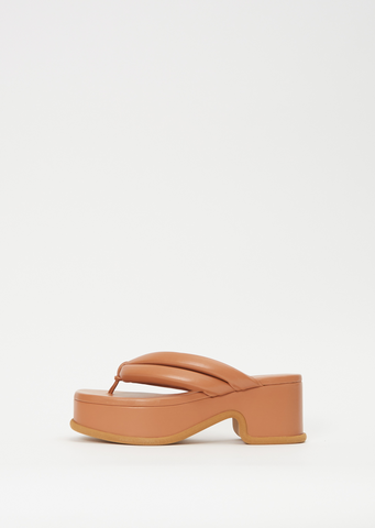 Platform Leather Flip Flop — Beige