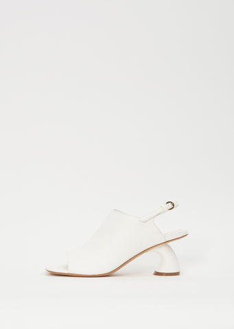 Sling Back Leather Heeled Mule — White