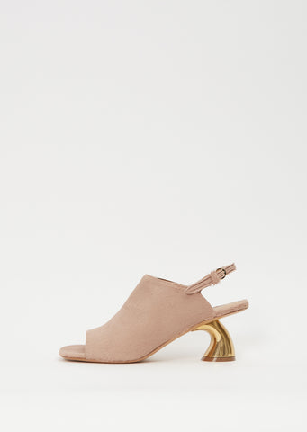 Sling Back Leather Heeled Mule — Sand