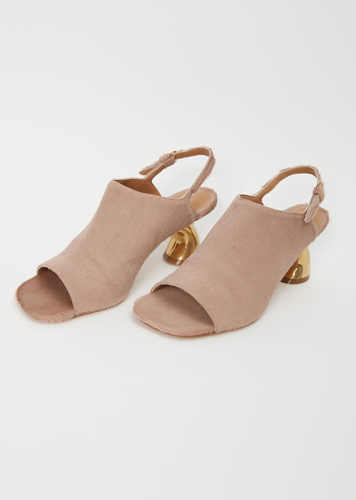Sling Back Leather Heeled Mule — Sand