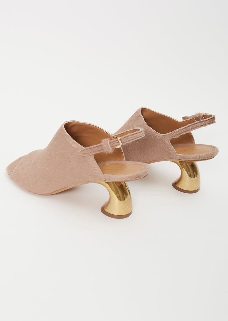 Sling Back Leather Heeled Mule — Sand
