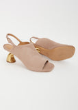 Sling Back Leather Heeled Mule — Sand