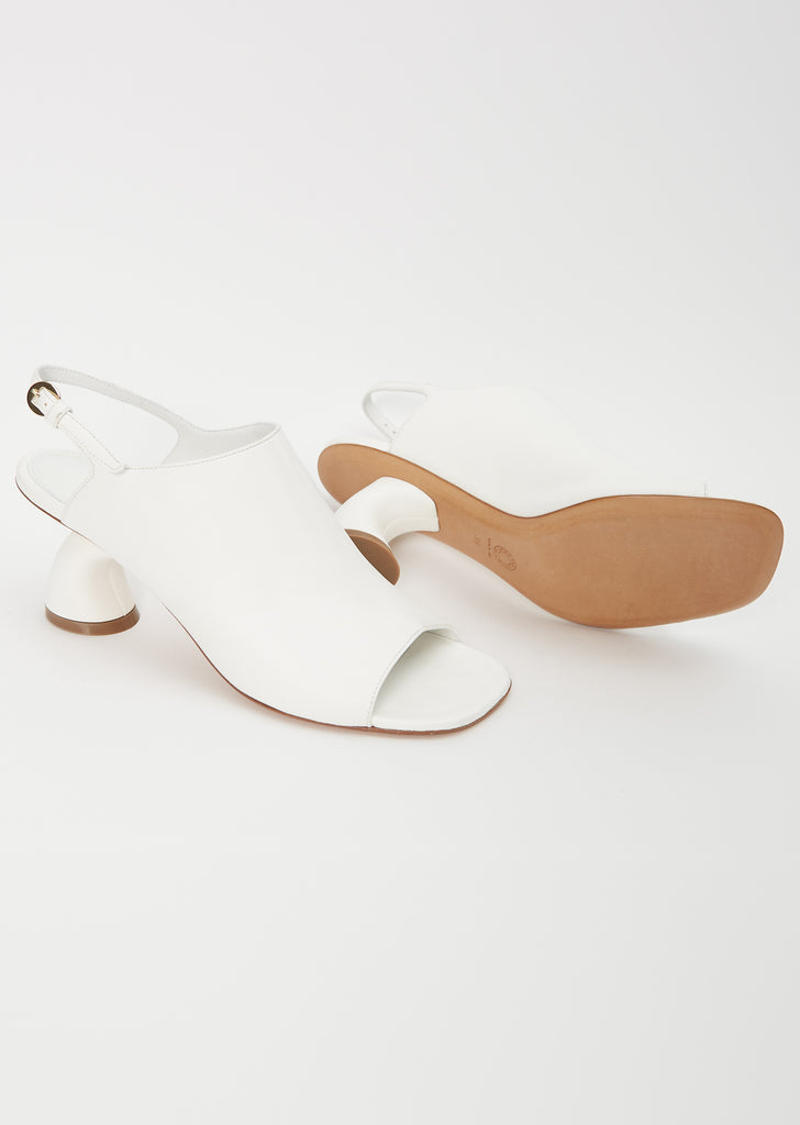 Sling Back Leather Heeled Mule — White