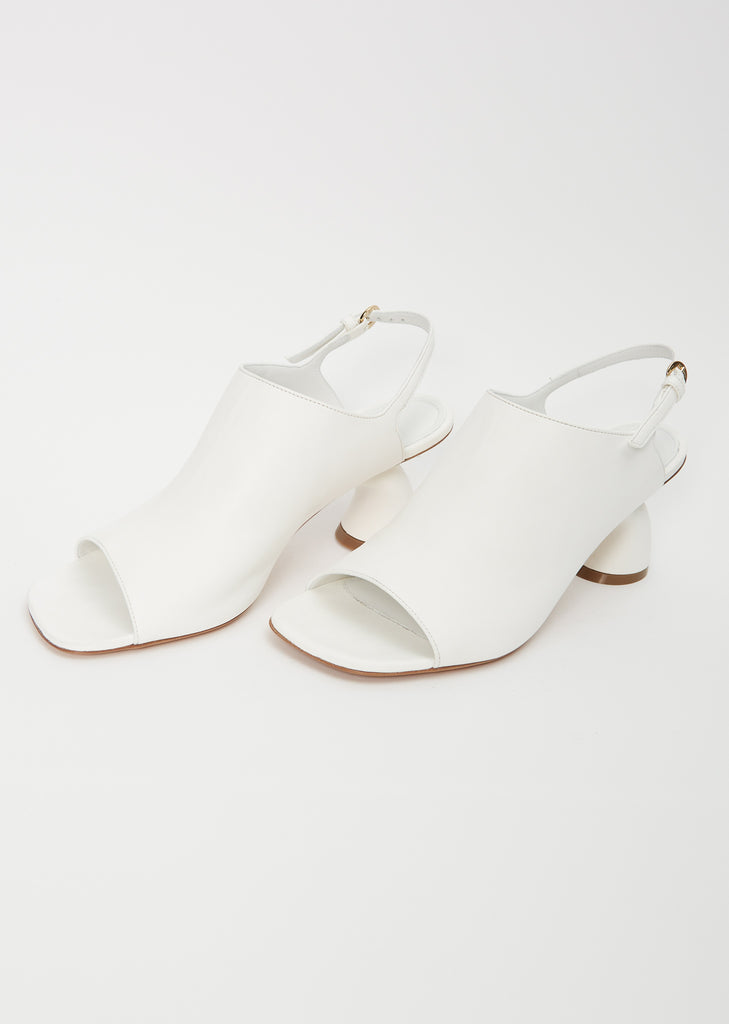 Sling Back Leather Heeled Mule — White