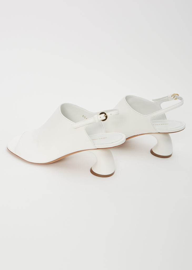Sling Back Leather Heeled Mule — White
