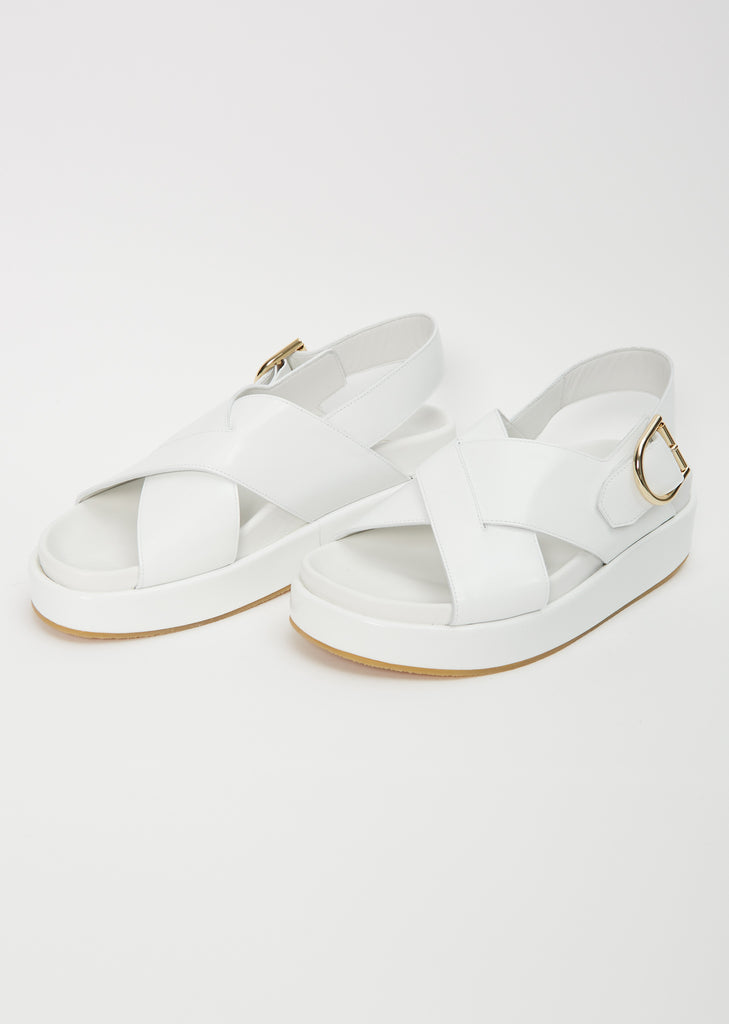 Platform Leather Sandal — White