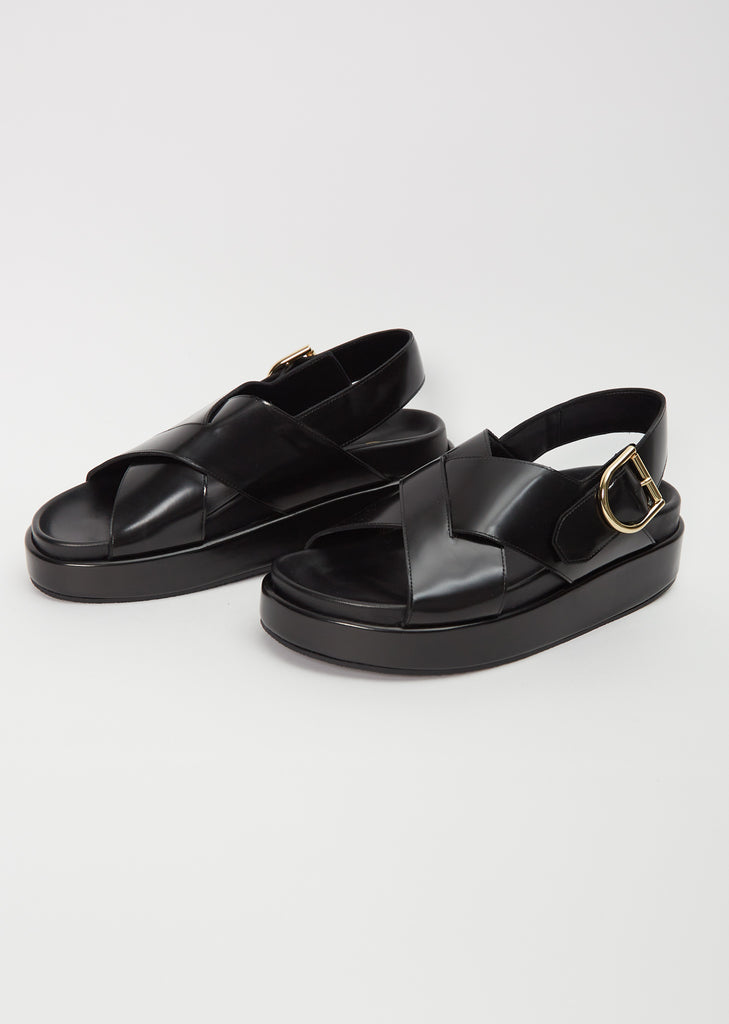 Platform Leather Sandal — Black