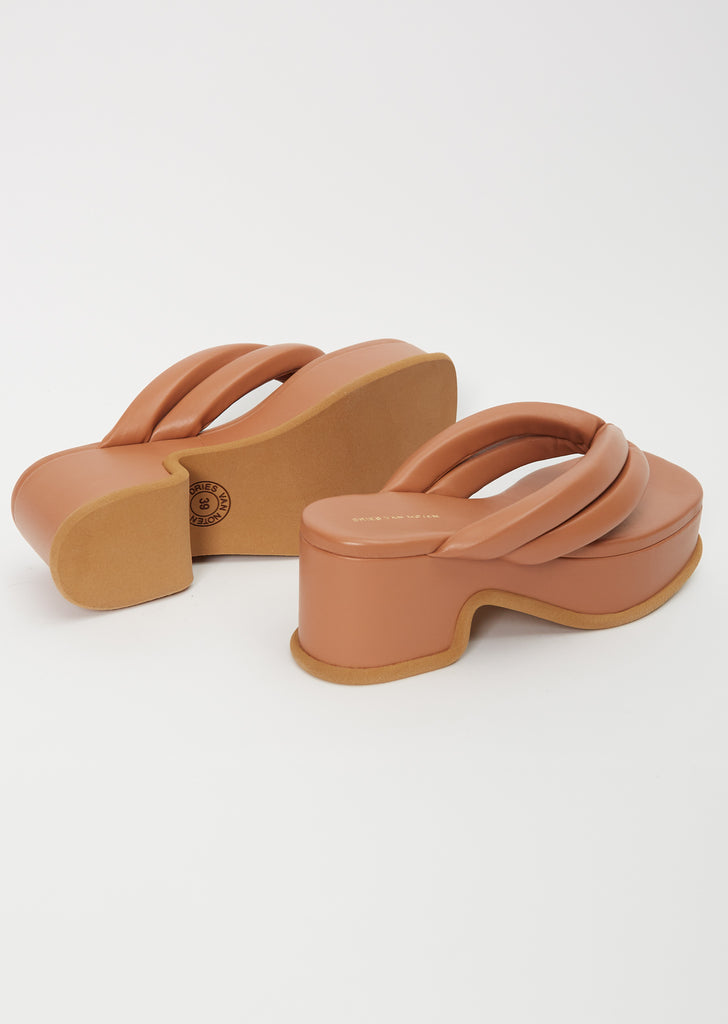 Platform Leather Flip Flop — Beige