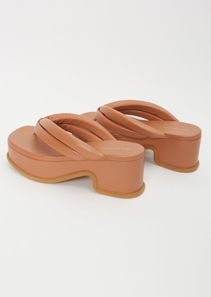 Platform Leather Flip Flop — Beige