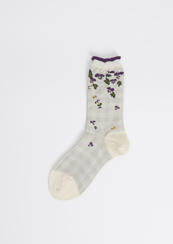 Violets on Gigham Socks — Grey