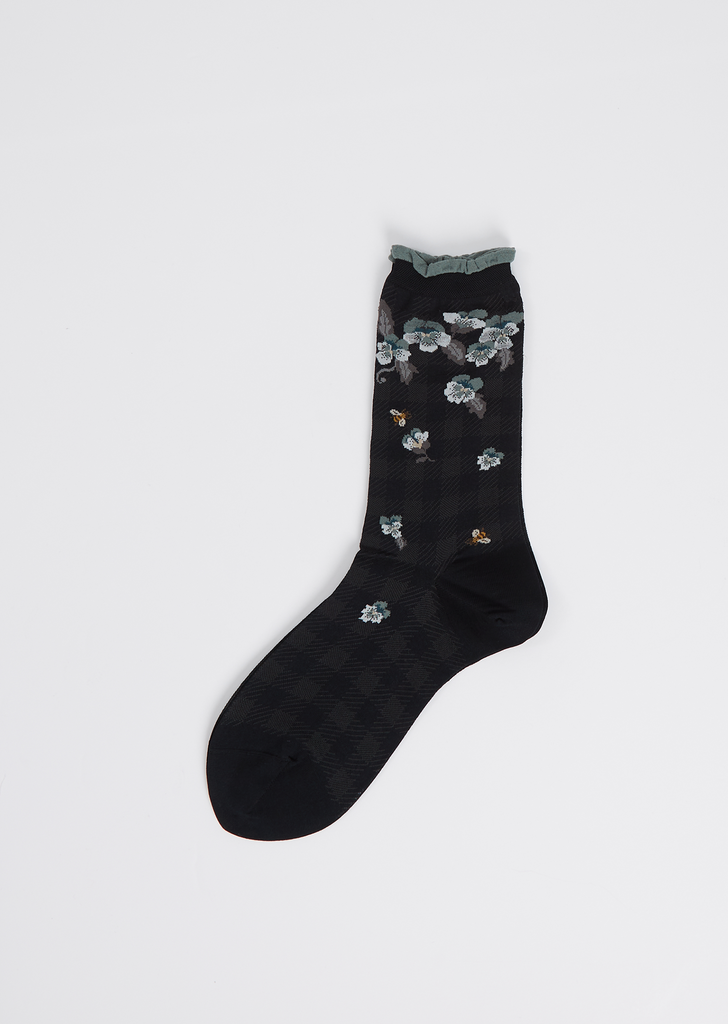 Violets on Gigham Socks — Black