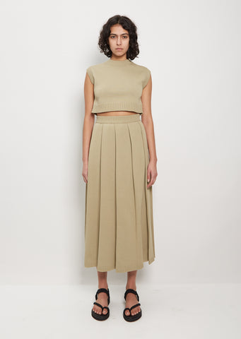 Dry Cotton Knit Pleated Skirt — Khaki Beige