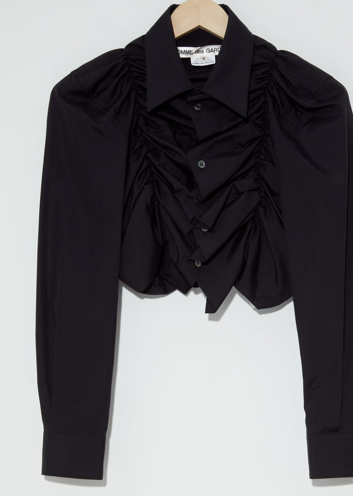 Draped Front Cropped Shirt — Black