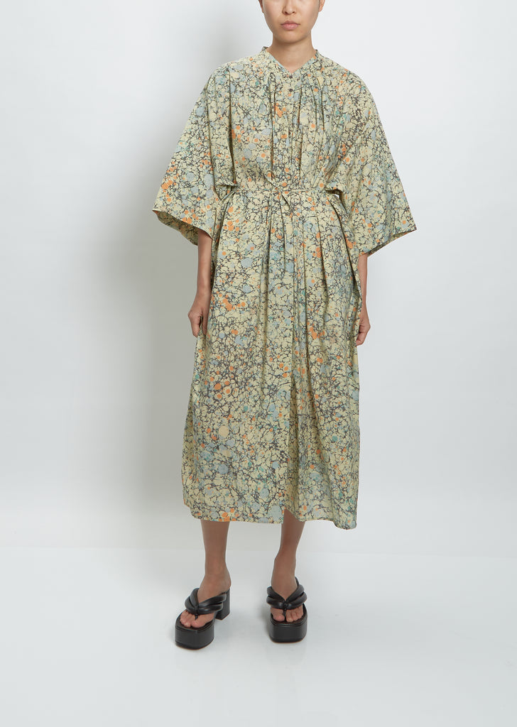 Pleated Shirt Dress — Pale Sage/Coral