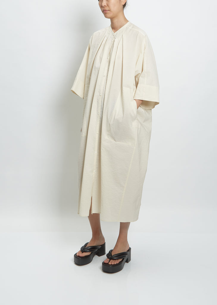 Pleated Shirt Dress — Ivory