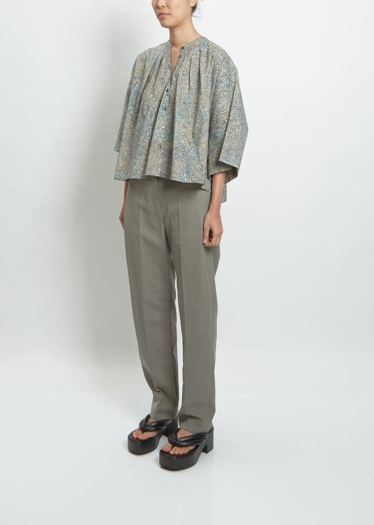 Pleated Blouse — Mauve/Blue