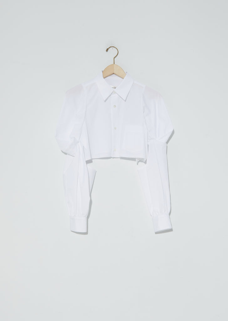 Draped Sleeve Cropped Shirt — White