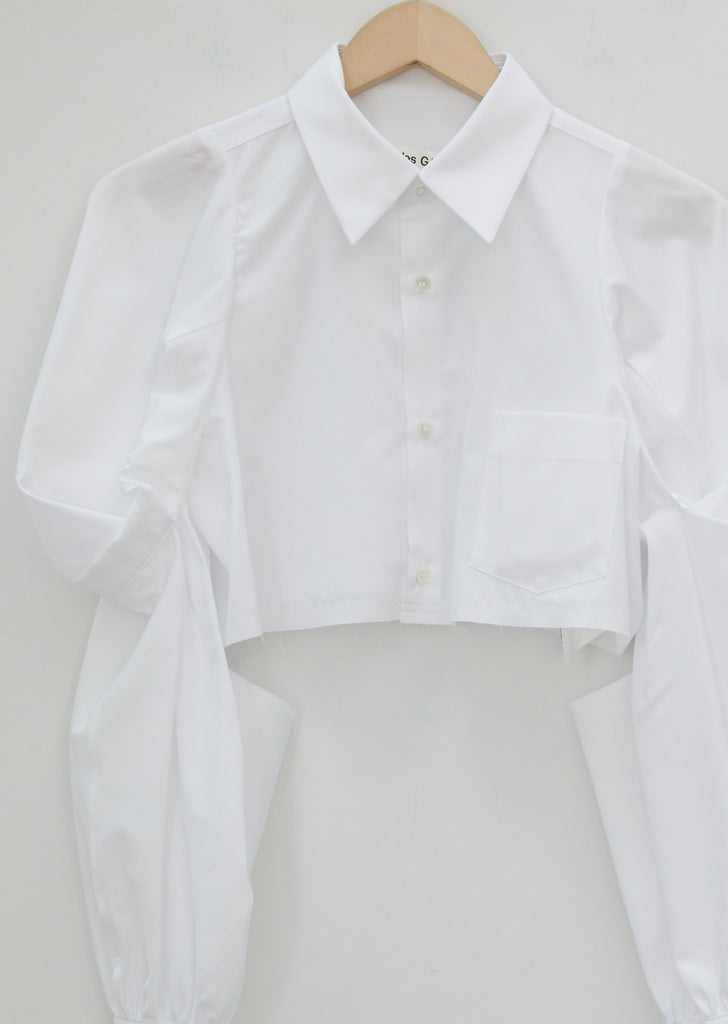 Draped Sleeve Cropped Shirt — White
