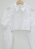 Draped Sleeve Cropped Shirt — White