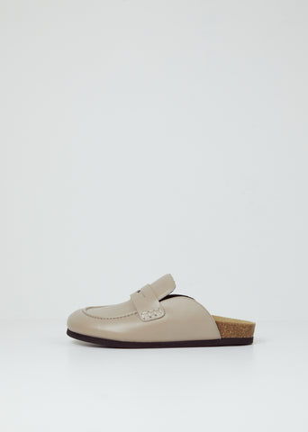 Leather Loafer Mules — Beige