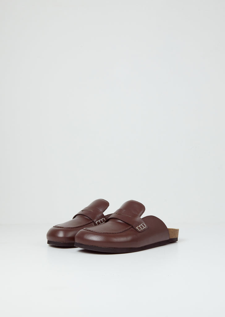 Leather Loafer Mules — Brown