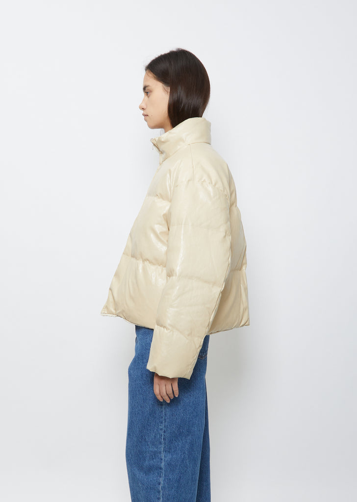Vegan Leather Reversible Down Puffer — Beige