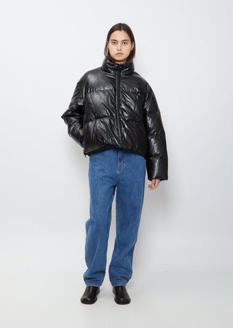 Vegan Leather Reversible Down Puffer — Black
