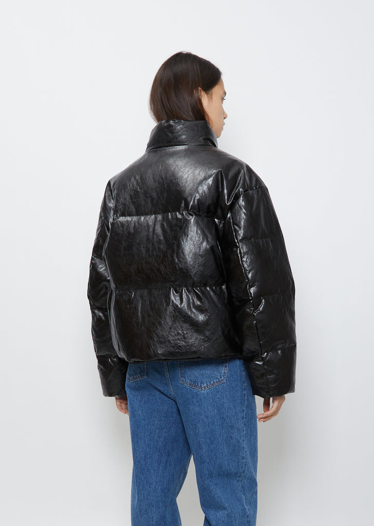 Vegan Leather Reversible Down Puffer — Black