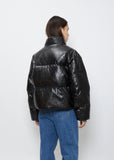 Vegan Leather Reversible Down Puffer — Black