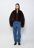 Round Shape Eco Fur Jacket — Brown