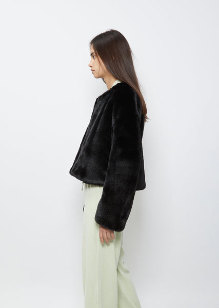 Round Shape Eco Fur Jacket — Black