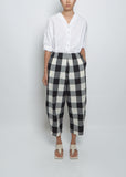 Cotton Check Balloon Trouser — Milk Black
