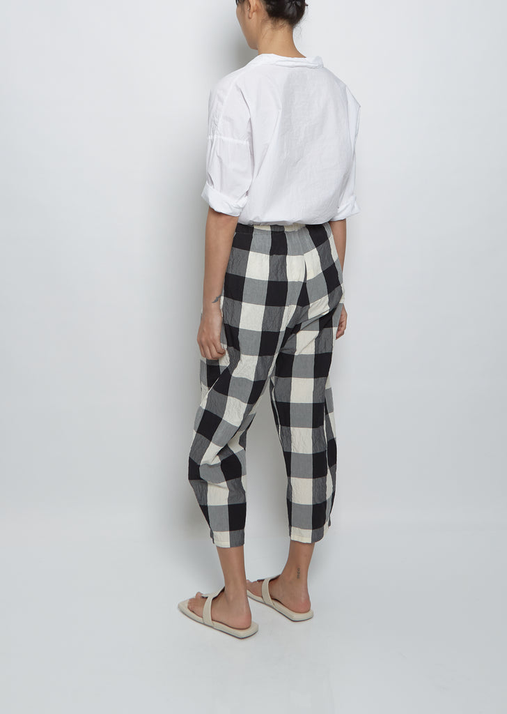Cotton Check Balloon Trouser — Milk Black