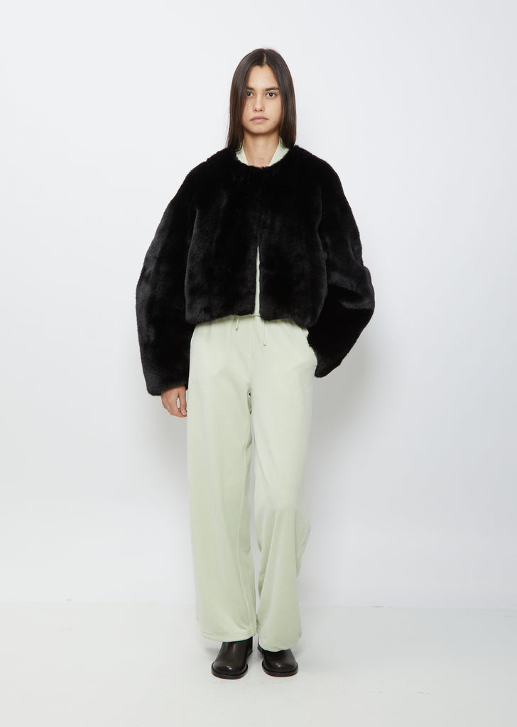 Round Shape Eco Fur Jacket — Black