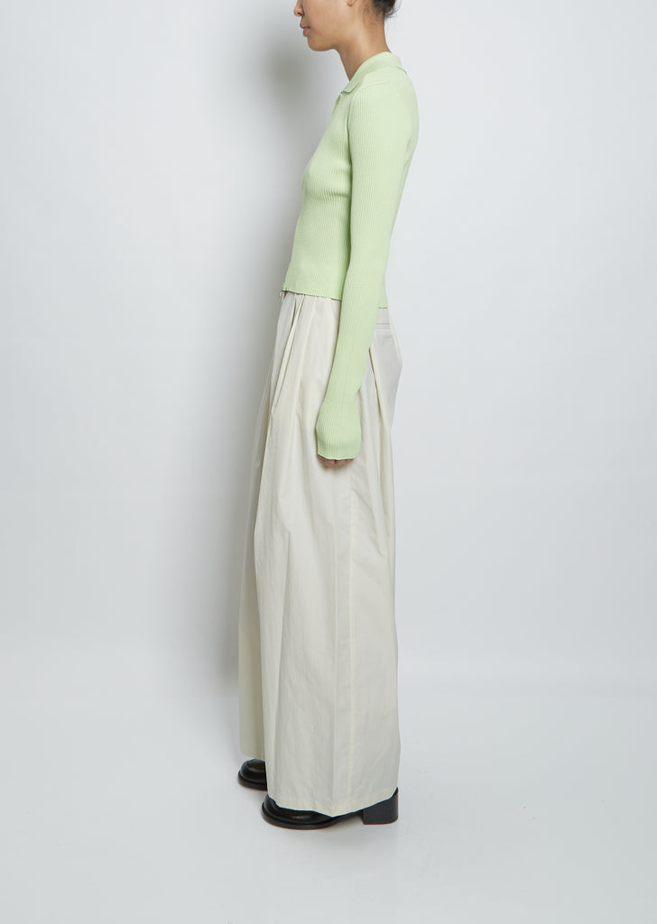 Rib Two Way Zip-Up Cardigan — Lime