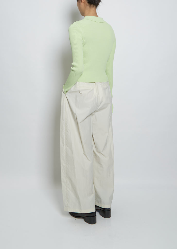 Rib Two Way Zip-Up Cardigan — Lime