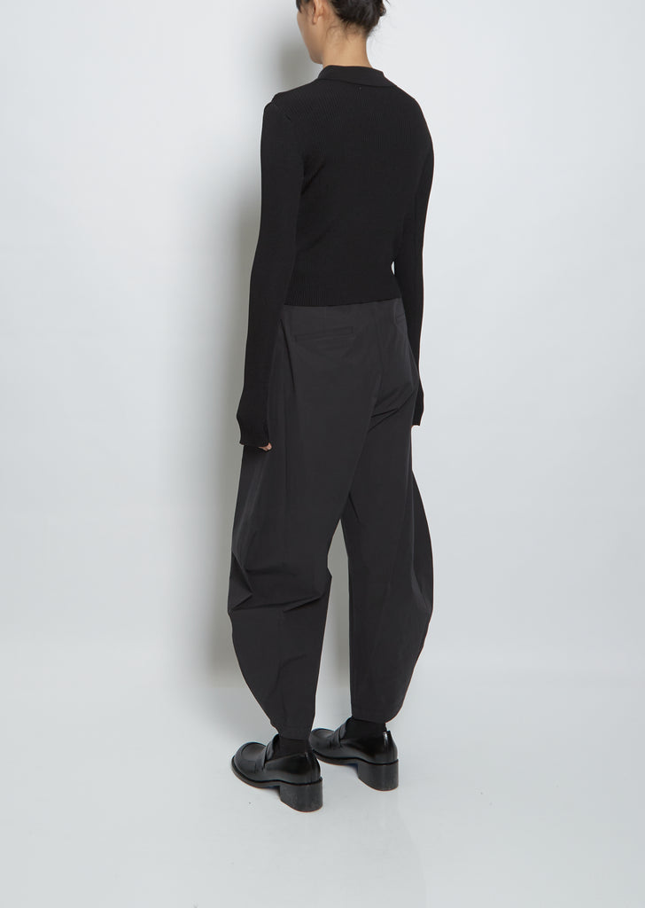 Rib Two Way Zip-Up Cardigan — Black