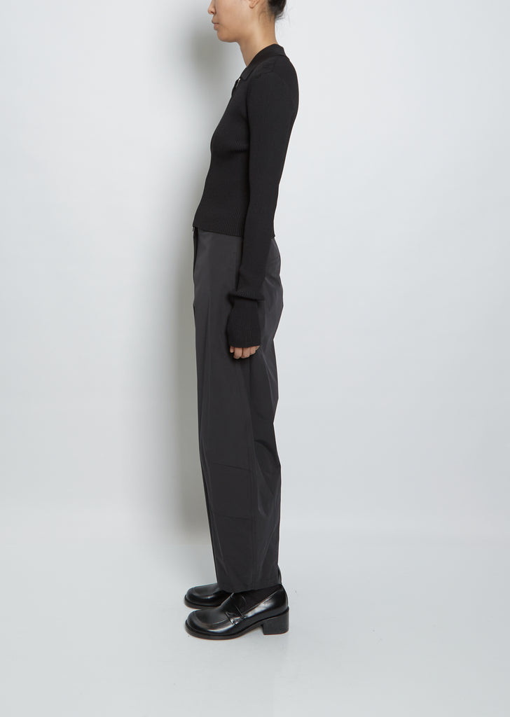 Rib Two Way Zip-Up Cardigan — Black