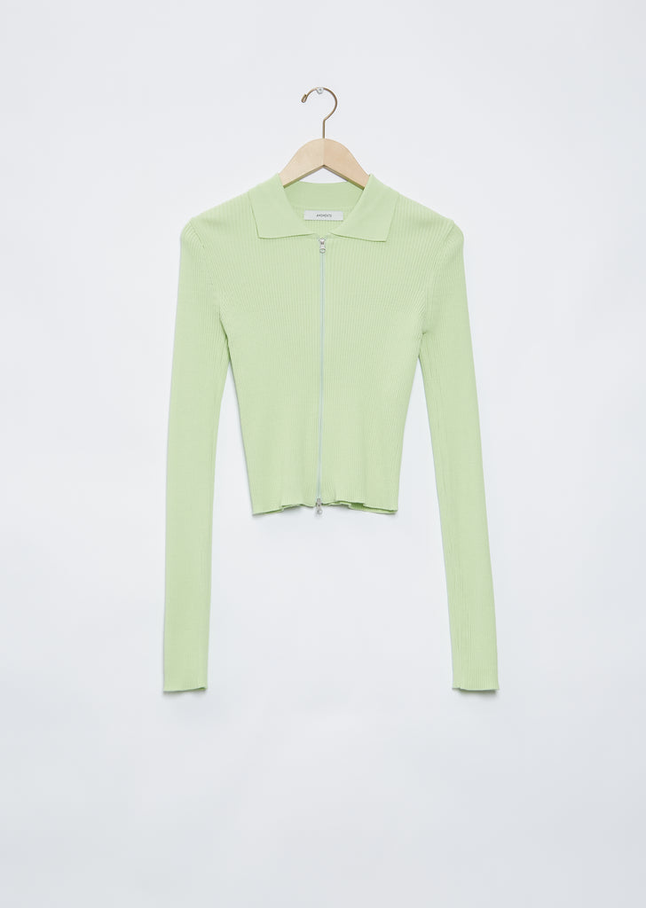 Rib Two Way Zip-Up Cardigan — Lime